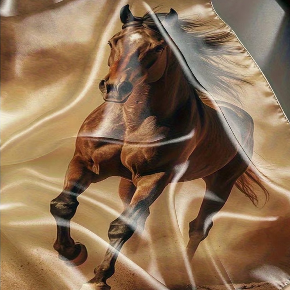 Chestnut Western Running Horse Satin Scarf Bandana 35” Square Cowgirl Style